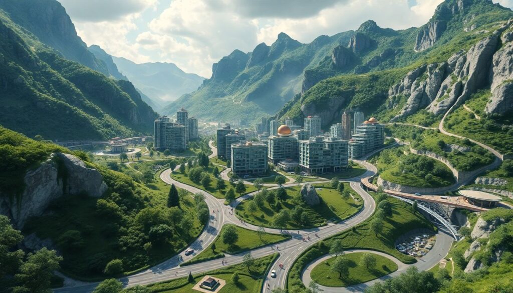 • Город будущего в Адыгее: урбанистика, благоустройство, транспорт и комфортная среда для жизни - иллюстрация